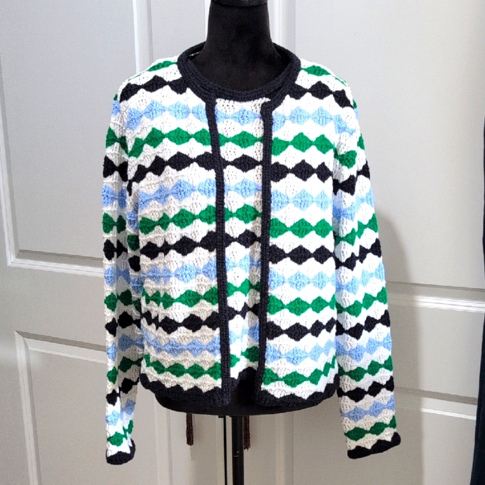 Ann Taylor Set  Multicolor Geometric Cotton Matching Sweater And Tank